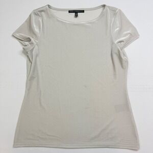 White House Black Market VELVET top Champagne Silver Boat Neck Womens